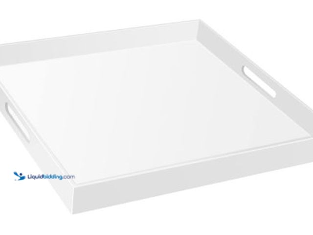Lot 49-5436665 - 24×24 Inches Glossy White Acrylic Serving Tray with Handles Extra Large Ottoman Tray Decorative Tray...