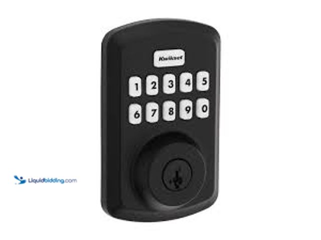 Lot 49-5458941 - Kwikset Powerbolt 250 10-Button Keypad Matte Black Transitional Electronic Deadbolt Door Lock, Model...