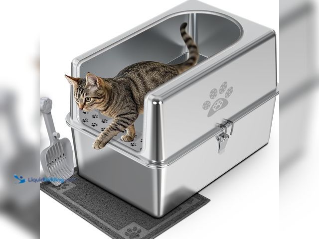Lot 49-5409723 - Enclosed Stainless Steel Cat Litter Box with Lid, XL Metal Litter Box for Big Cats, Extra Large Cat ...