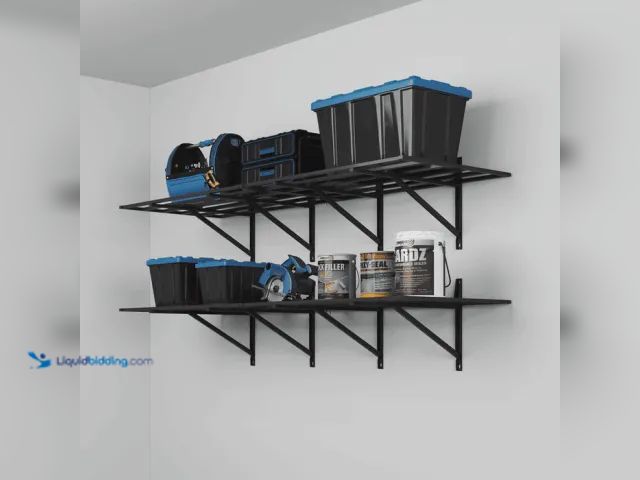 Lot 49-1556371 - FlexiMounts PRO 2′ X6′ Garage Wall Shelving, Storage for Power Tools, Garden Supplies, Storage Bins ...
