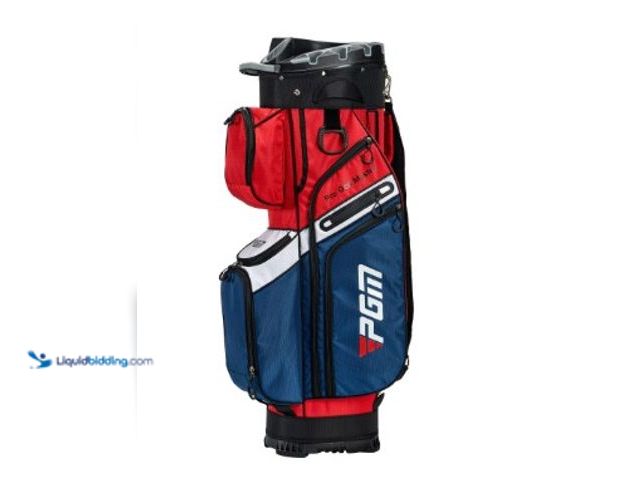 Lot 49-2025457 - PGM Golf Cart Bag 14 Way Organizer Divider Silent Top Waterproof Bag, Red, White & Blue, Model # 164...