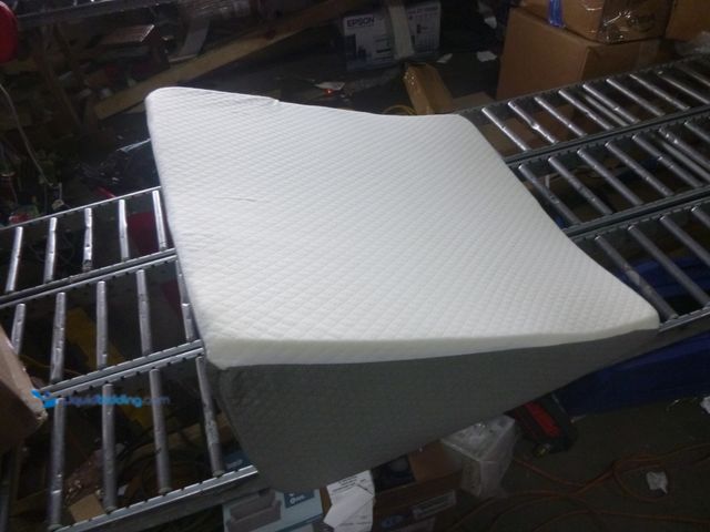 Lot 49-1514193 - 23in x 23in x 12in White and Light Grey Wedgfe Pillow, Slightly Used  Ref#MTMED0624