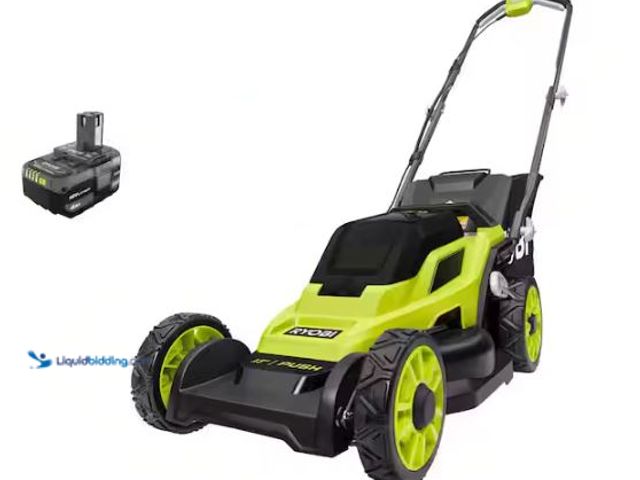 Lot 49-1627550 - RYOBI ONE+ 18V 13 in. Cordless Battery Walk Behind Push Lawn Mower with 4.0 Ah Battery ONLY Model #P...
