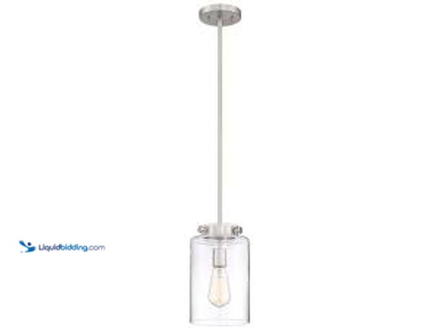 Lot 49-5407284 - Hampton Bay Mullins 6.75 in. 1-Light Brushed Nickel Mini Pendant with Clear Glass Shade. Model # 273...