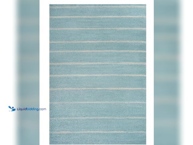 Lot 49-1571146 - JONATHAN Y Williamsburg Minimalist Stripe Turquoise/Cream 5 ft. x 8 ft. Area Rug, Model # MOH201B-5,...