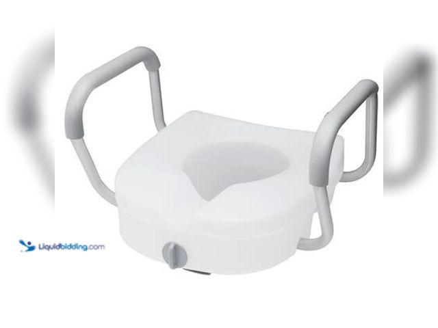 Lot 49-5549851 - Glacier Bay E-Z Round 5 in. H Elevated Toilet Seat with Armrests, Lockable in white. Model # FGB303G...
