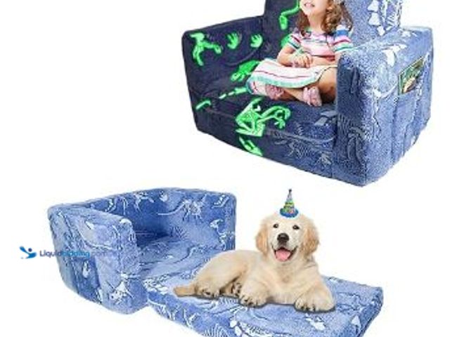 Lot 49-1513891 - Kids Sofa, 2-in-1 Toddler Couch Fold Out, Comfy Toddler Sofa Glowing in the Dark, Convertible Kids C...
