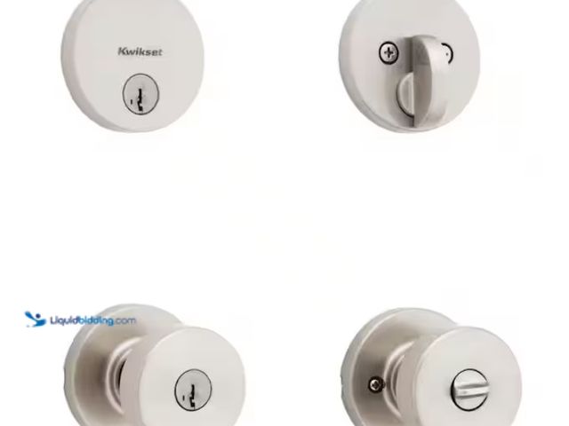 Lot 49-1567765 - Kwikset Pismo Round Rose Satin Nickel Knob Door Combo Pack Featuring Smart Key Security, Model # 991...