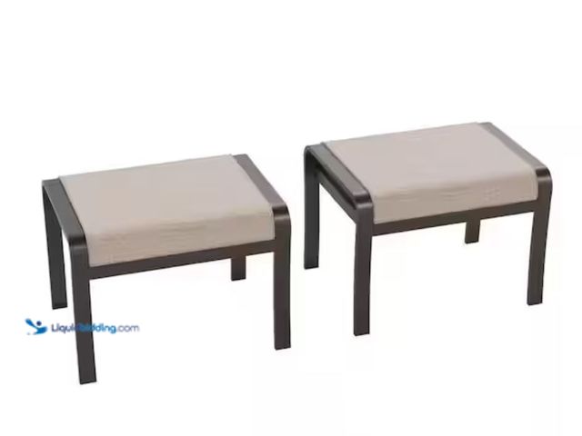 Lot 49-3614443 - (2-Pk) Aluminum Weather-Resistant Outdoor Patio Ottoman with Sand Cushions, Model # AJD-Sand, Unused...