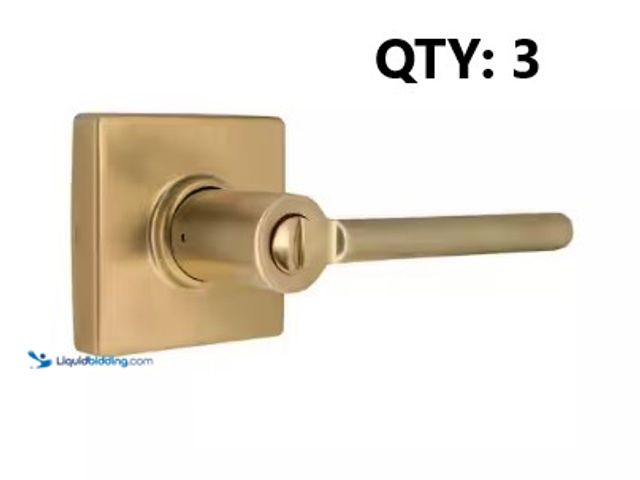 Lot 49-3631486 - Log of (3) Defiant Tonebridge Brushed Gold Bed/Bath Door Handle with Square Rose, Model # 32LS3XM01A...