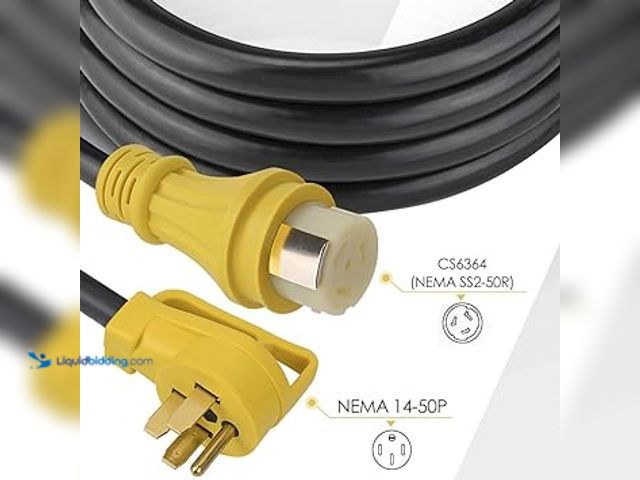 Lot 49-5454260 - 25Ft 50Amp STW Heavy Duty RV Extension Cord,14-50P Male and SS2-50R Twist-Locking Female，125V/250V f...