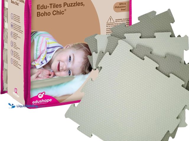 Lot 49-3531866 - Edushape Edu-Tiles Foam Play Mat - Boho Chic for Baby - Interlocking Floor Mats with Solid Colors, E...