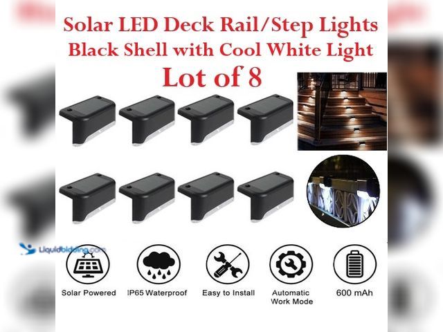 Lot 49-5492870 - Lot of 8 Solar Waterproof Deck Rail/Step Lights - Black Shell with Cool White Light - NEW - Features...