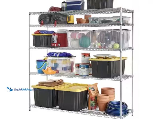 Lot 49-2026097 - HDX 5-Tier Commercial Grade Heavy Duty Steel Wire Shelving Unit in ChromeMax (72 in. W x 72 in. H x ...