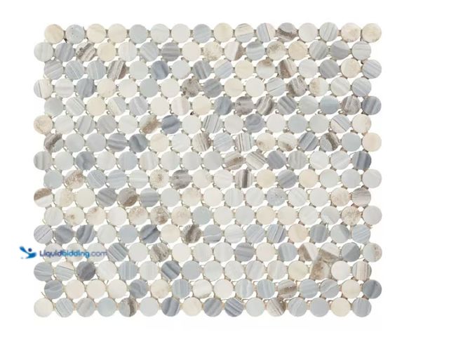 Lot 49-1628057 - Approx. (10) Sq. Ft. of Daltile Lamora Marble Coastal Blue 11 in. x 13 in. Glazed Ceramic Penny Roun...