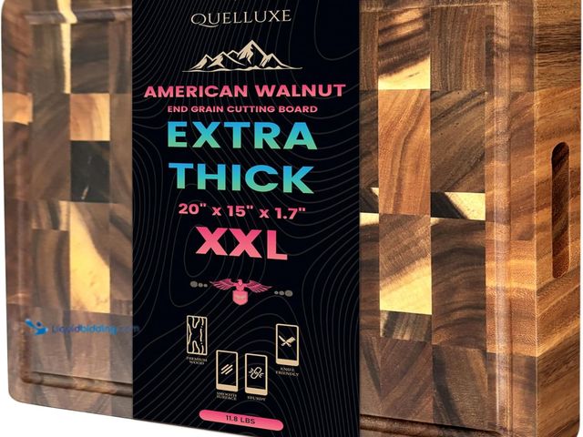 Lot 49-5449360 - (1.7" Extra Thick & Large) 20"x15" American Black Walnut Wood End Grain Cutting Board for Kitchen wi...