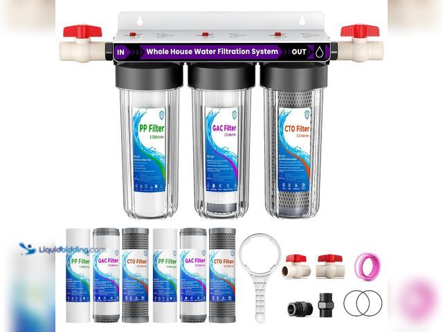 Lot 49-5549747 - Whole House Water Filter System, 3-Stage Home Water Filtration System, Extra 2 Sets of Filters, 1.5-...