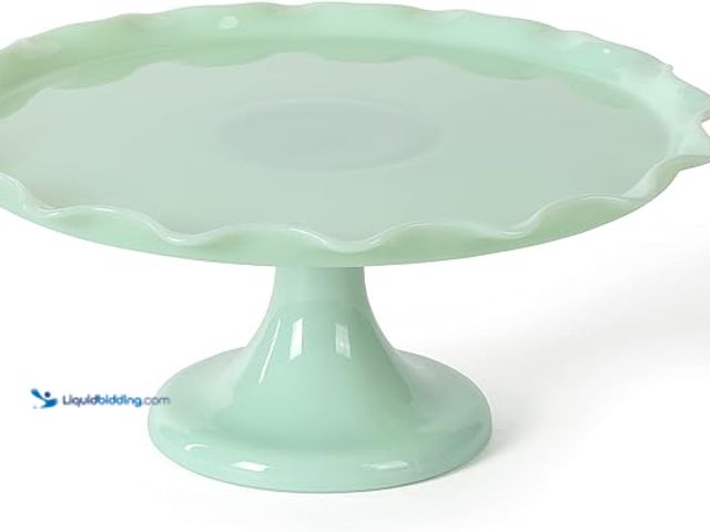 Lot 49-1557329 - Martha Stewart Highbrook 11" Jadeite Glass Cake Stand – Handmade Vintage-Style Dessert Stand with Ru...