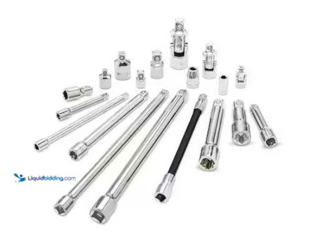 Lot 49-1550236 - Husky 1/4 in., 3/8 in., 1/2 in. Drive Accessory Set (19-Piece), Model # HACCY19PCRM, New.  Ref#HDSR1...