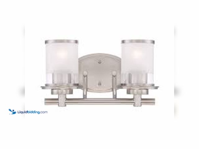 Lot 49-5411830 - Hampton Bay Truitt 14.2 in. 2-Light Brushed Nickel Modern Transitional Vanity with Frosted and Clear...