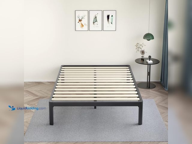 Lot 49-5552523 - MAF 14 Inch King Platform Bed Frame with Wooden Slats and Round Corner Legs. B0BCF4HQRC. Unused with...