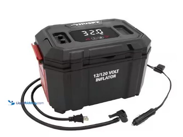 Lot 49-1577183 - Husky 12-Volt/120-Volt Home & Auto Tire Inflator, Model # H12120N, Slightly used, Powers on, Small c...