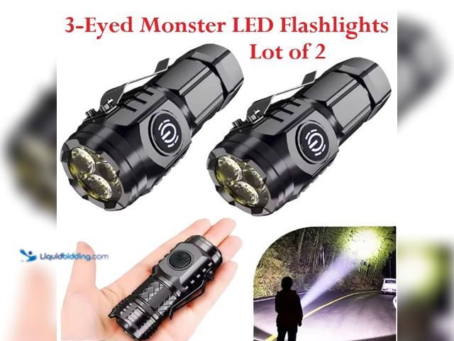 Lot 49-5492860 - Lot of 2 Super Bright Waterproof 3-Eyed Monster LED Flashlights - NEW - Bright and Compact: This thr...