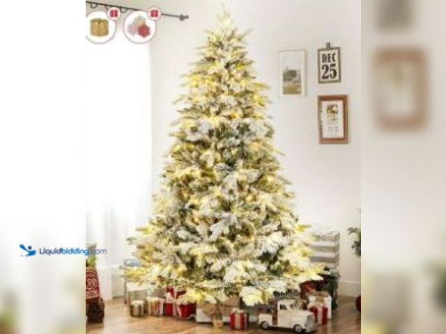 Lot 49-1544251 - 7.5ft Snow Flocked Hinged Christmas Tree Unlit Metal Stand, Model # 08193388358633, Slightly used.  ...