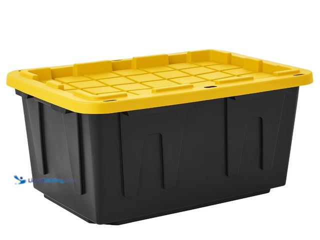 Lot 49-1625797 - Member's Mark 27 Gallon Heavy-Duty Black and Yellow Storage Tote, 20.6" D x 30.6" W x 14.3" H, 4 pac...
