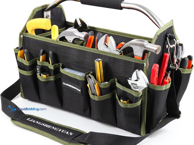 Lot 49-5463512 - 16in Tool Tote, Tool Bags For Men Heavy Duty, Open Top Tool Bag, Tool Carrier Electrician Tool Bag, ...