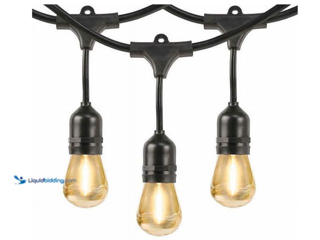 Lot 49-1627109 - Feit Outdoor Weatherproof String Light Set 48ft 24 Light Sockets w/ 26 LED Bulbs Model #332253058, U...