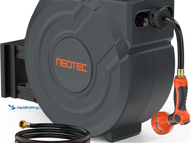 Lot 49-5396824 - NEOTEC Retractable Garden Hose Reel 1/2 inch x 90ft - Wall Mounted Heavy Duty Hose Reel with 3/4 Inc...