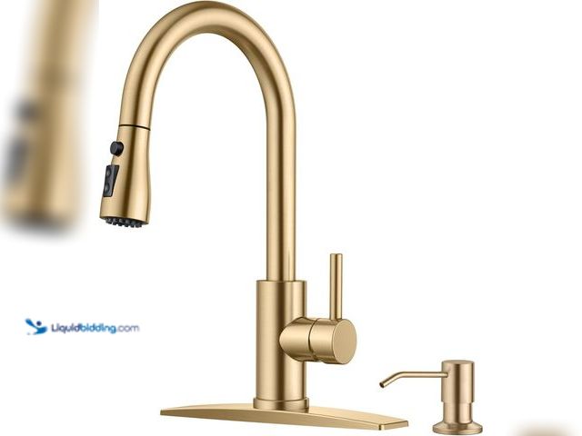 Lot 49-5447965 - FORIOUS Gold Kitchen Faucet with Soap Dispenser and Pull Down Sprayer, Bar High Arc Single Handle Cl...