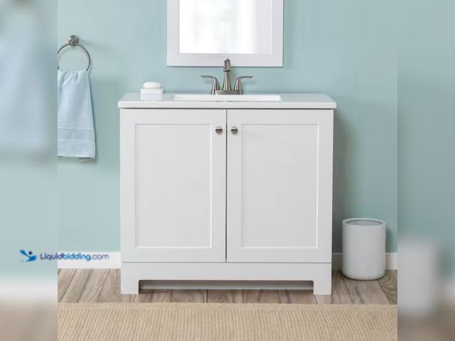 Lot 49-1567749 - Glacier Bay 37 in. Single Sink White Bath Vanity with White Cultured Marble Top (Assembled), Cabinet...