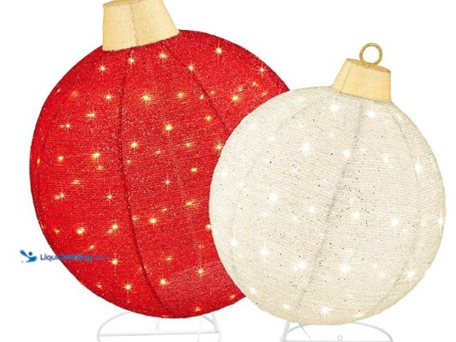 Lot 49-1609909 - Best Choice Products 2pc Lighted Pop-Up Outdoor Christmas Ornament Set, Holiday Ball Decoration w/ 1...