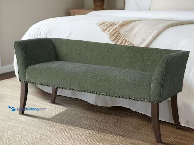 Lot 49-1568381 - Madison Park Antonio Green Dining Bench with Back and Wood Legs 49.5 in. Model # MP105-1267, Unused ...