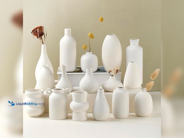 Lot 49-5453693 - Set of 16 White Ceramic Bud Vases, Minimalist Boho Small Pampas Grass Flower Vase for Farmhouse Home...