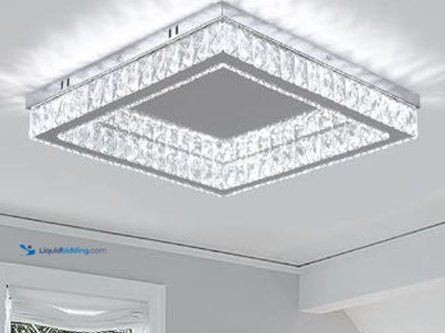Lot 49-5436129 - Finktonglan Modern Square Crystal LED Ceiling Light - 17.7 inch Flush Mount Stainless Steel Chandeli...