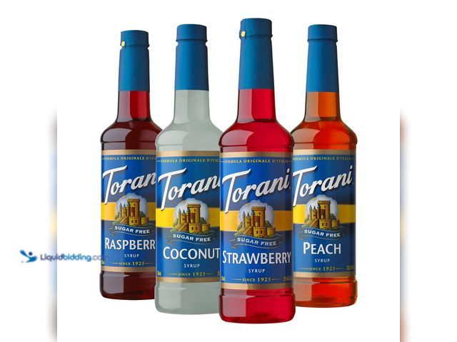 Lot 49-5549684 - Torani Sugar Free Flavored Drink Syrup Soda Flavors Variety Pack, Raspberry, Coconut, Strawberry & P...