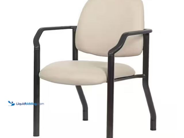 Lot 49-1576773 - Lot of (5) BOSS OFFICE PRODUCTS Antimicrobial Beige Vinyl, Heavy Duty Steel Frame Cushioned Guest Ch...