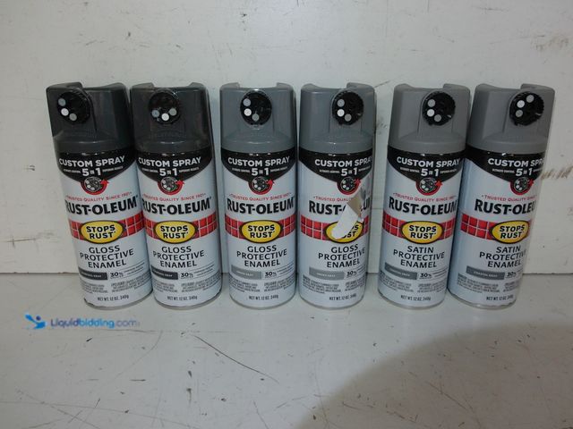 Lot 49-1627476 - Lot of (6) RUST-OLEUM Custom 5-in-1 Spray Paint (2 Charcoal Grey, 2 Smoke Grey, 2 Coastal Grey) 12 O...