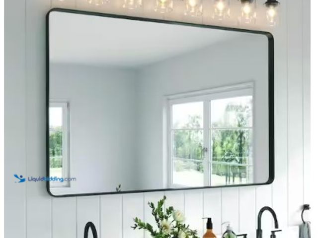 Lot 49-2004688 - TOOLKISS 60 in. W x 40 in. H Rectangular Aluminum Framed Wall Bathroom Vanity Mirror in Black, Model...