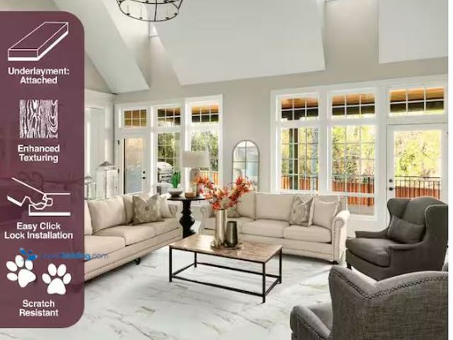 Lot 49-1627293 - Approx (40) sq ft of Home Decorators Collection Brooking Carrera Marble 20 MIL x 12 in. W x 24 in. L...