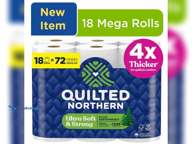 Lot 49-5543695 - QUILTED NORTHERN ULTRA SOFT & STRONG TOILET PAPER, 18 MEGA ROLLS. New