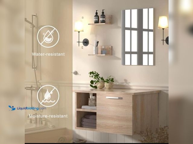 Lot 49-5538657 - 28 Inch Floating Bathroom Vanity Without Sink BA040. SKU #US-BA040-WD-X. Unused with attachments and...
