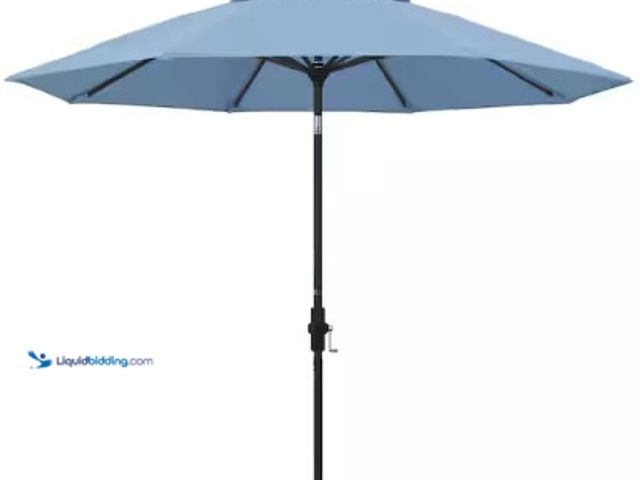 Lot 49-2025322 - California Umbrella 9 ft. Black Aluminum Pole Market Aluminum Ribs Collar Tilt Crank Lift Patio Umbr...