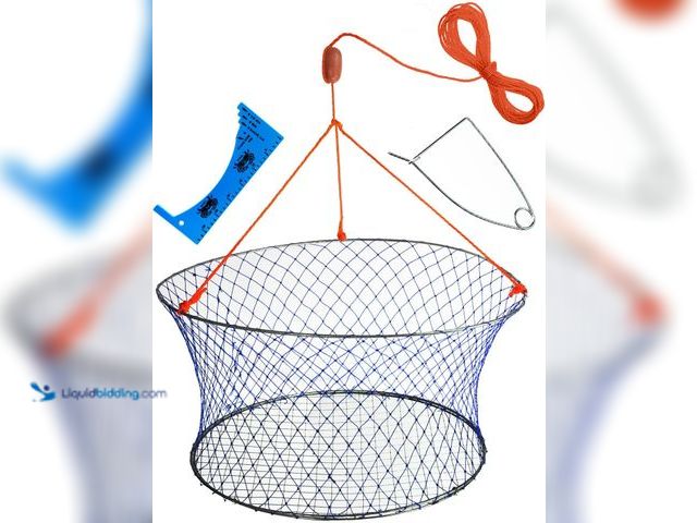 Lot 49-3527396 - Palmyth Wire Grid Bottom Crab Nets Two Ring Crab Kit with Harness and Bait Clip 24” X 20” X 12” Unus...
