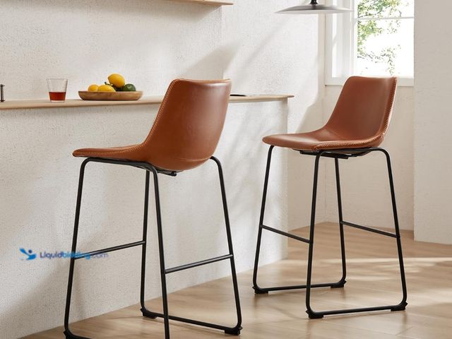 Lot 49-3465363 - Sweetcrispy Counter Height Bar Stools Set of 2, 30 inch Height Stool Faux Leather Barstools with Bac...