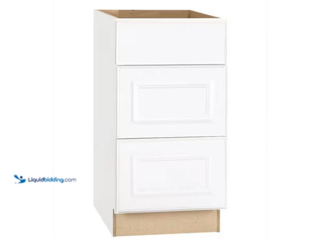 Lot 49-1623605 - Hampton Bay Hampton 18 in. W x 24 in. D x 34.5 in. H Assembled 3 Drawer Base Kitchen Cabinet in Sati...