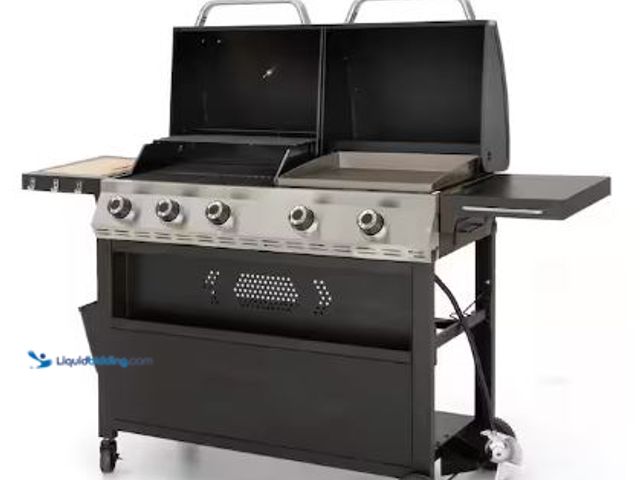 Lot 49-1522963 - PHI VILLA
5-Burner Propane Gas Grill and Griddle Combo in Black with Cooking Grates and Plate, Mode...
